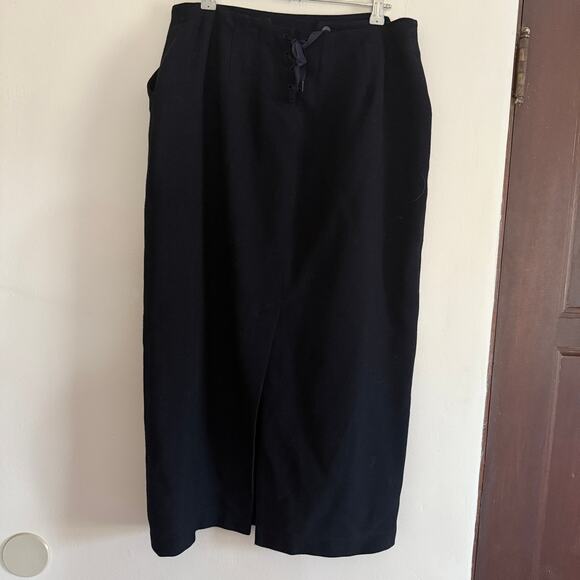 90s Vintage LAUREN RALPH LAUREN Made in USA Navy Wool Midi/Maxi Skirt 12 P - Picture 3 of 9